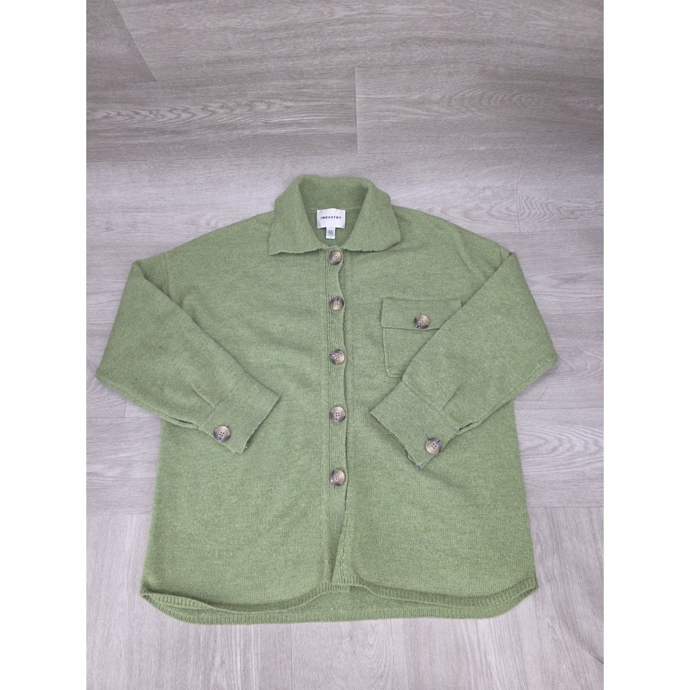 Industry Green Heather Cardigan Jacket Women's L Button Up Pocket Lightweight